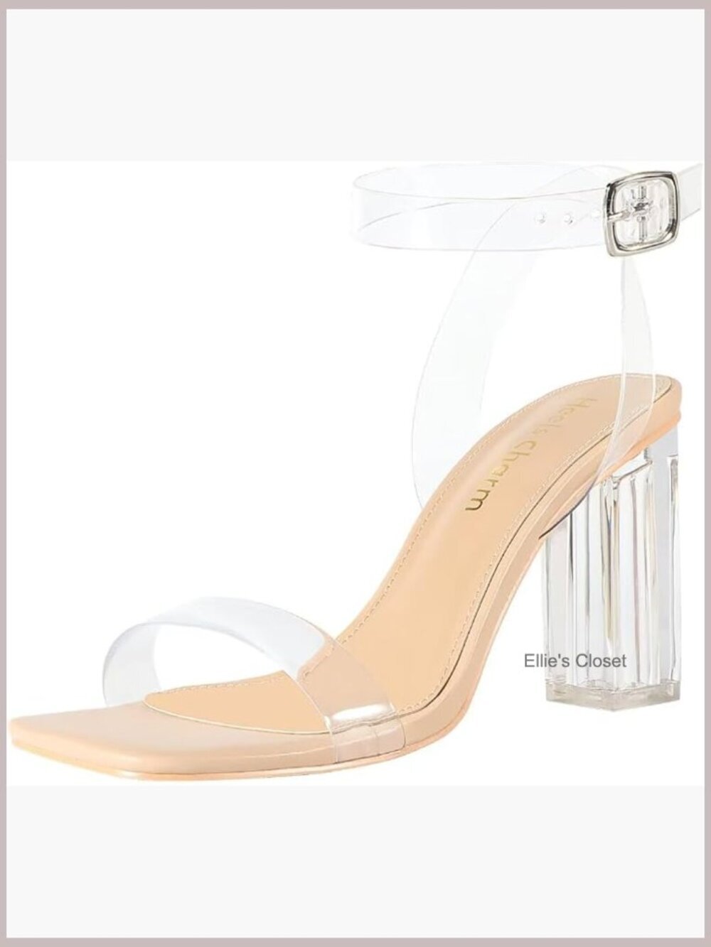 Clear Chunky Block Heeled Sandals 3.74" Open Toe Ankle Strap Dress Heels